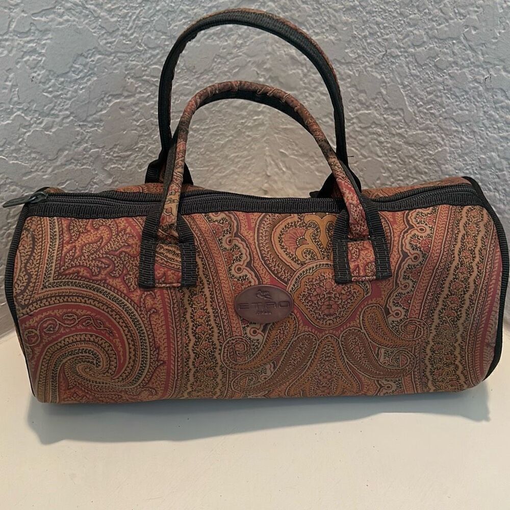 Etro Papillon Top Handle Bag Tan Maroon Paisley Grannycore Cottagecore Earthy